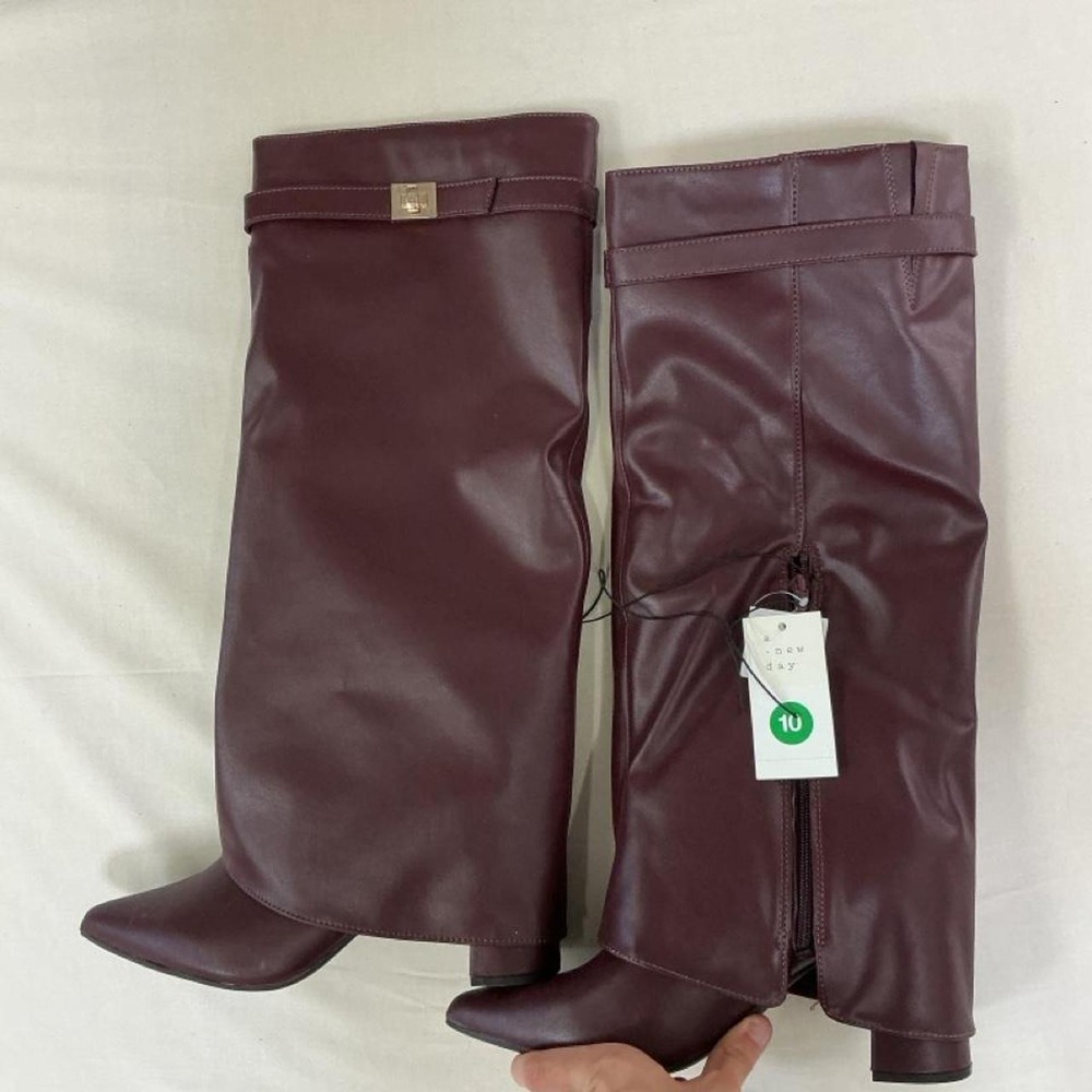 A New Day burgundy knee-high boots, size 10